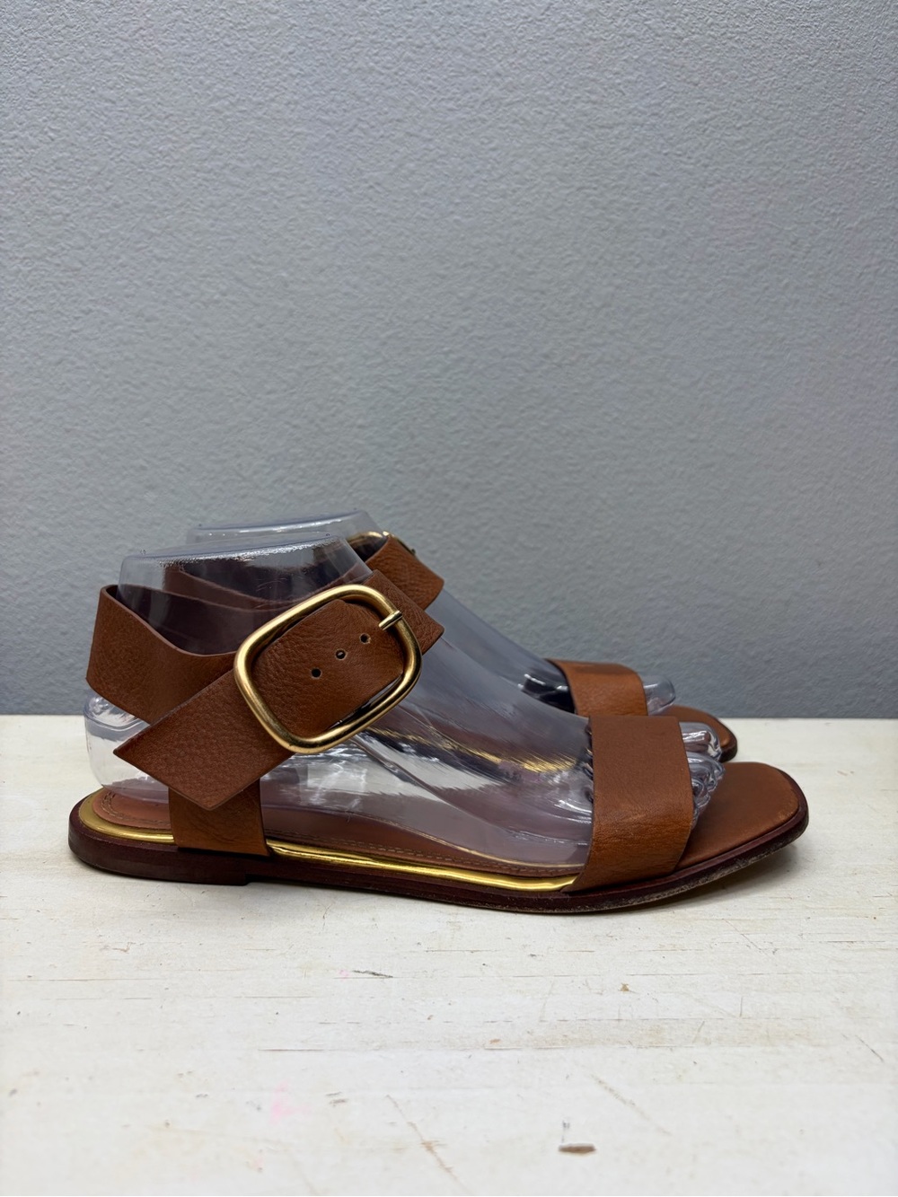 Tory Burch Brown Leather Shelby Flat Sandals Size 7.5 - Picture 3 of 8